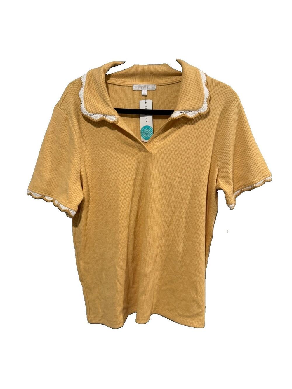 design history top Meem Embroidered Knit Collared Top Size Large Yellow NWT - Picture 1 of 10